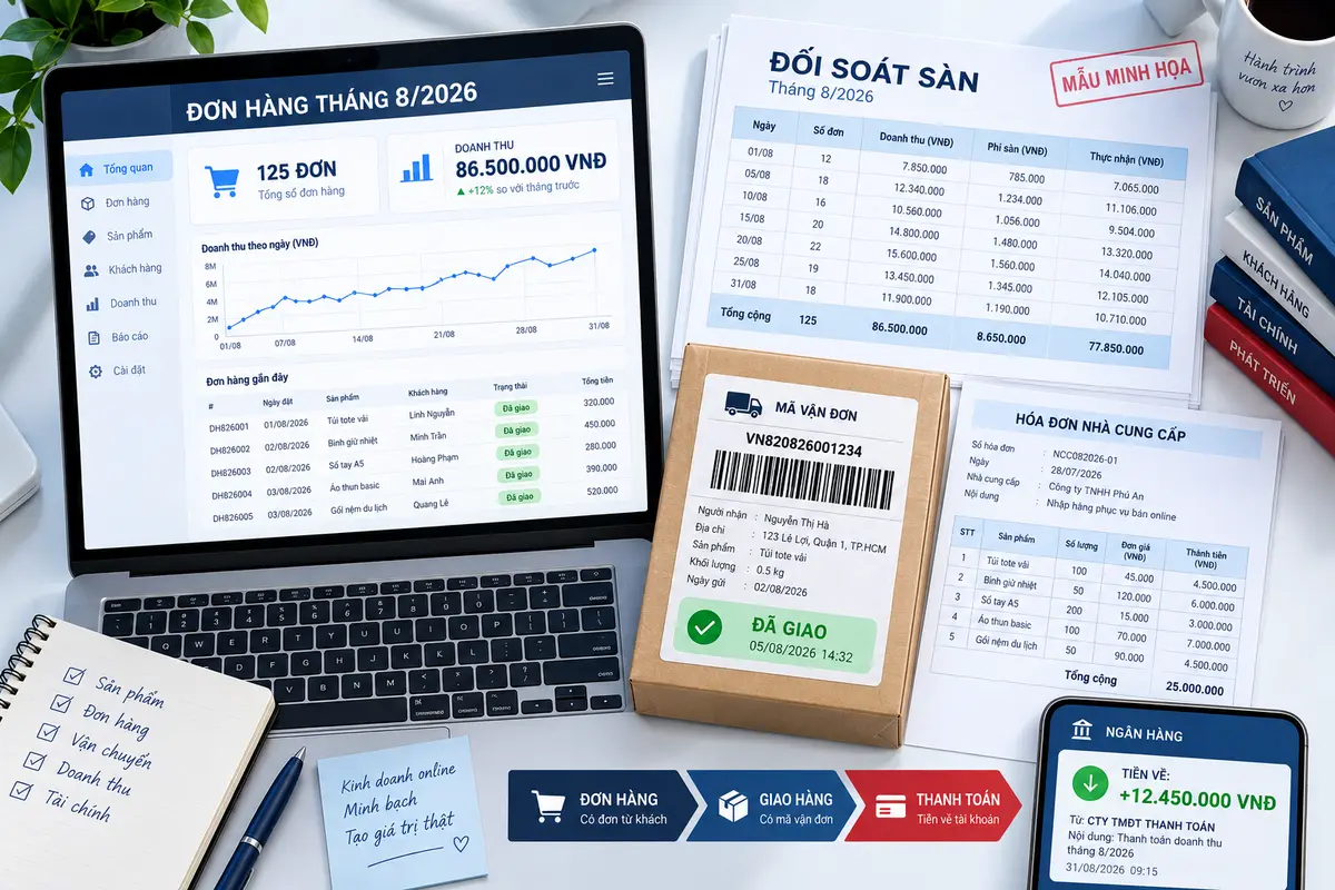 Bảng đơn hàng, chứng từ vận chuyển và giao dịch thanh toán của hoạt động kinh doanh online