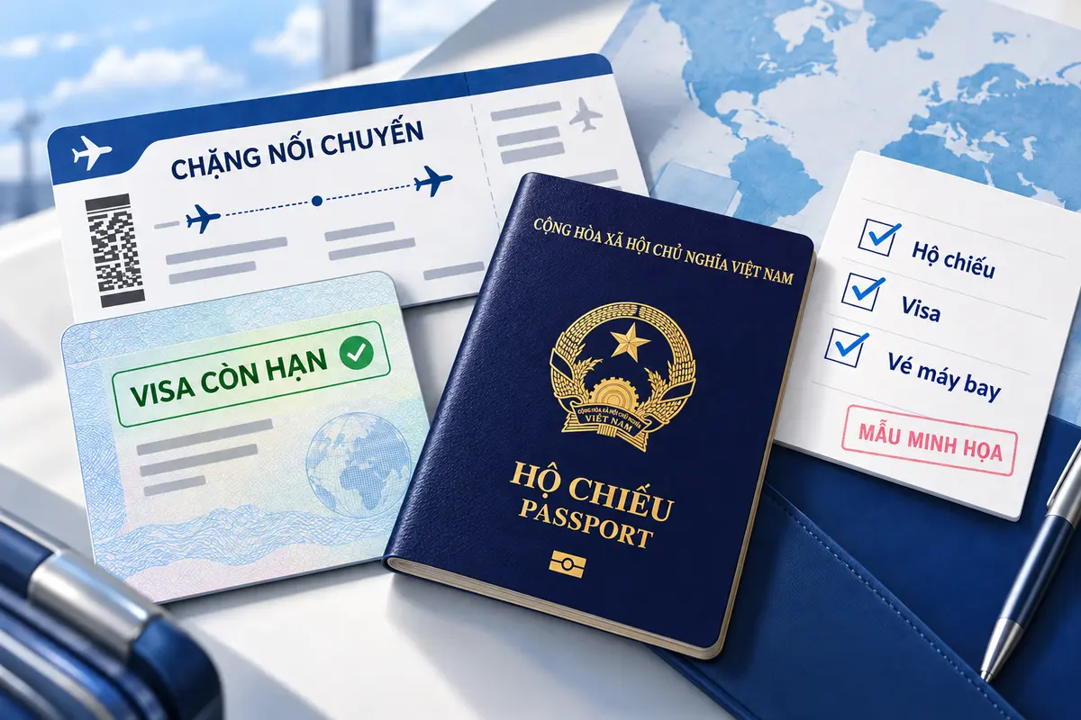 Hộ chiếu Việt Nam, visa còn hạn, vé chặng nối chuyến và checklist giấy tờ trước khi bay